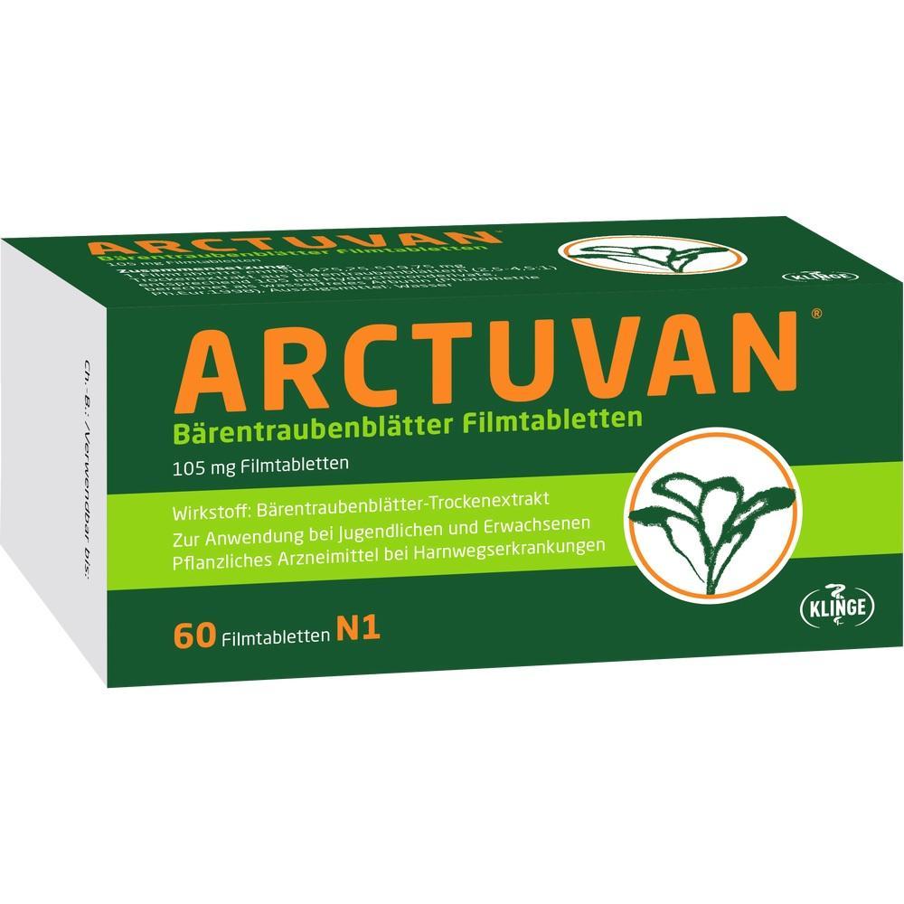 Grüne Packung von Arctuvan Bärentraubenblätter Filmtabletten.