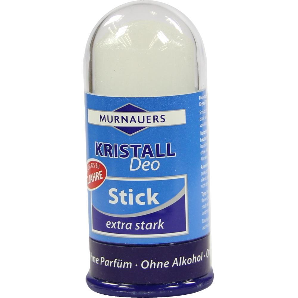 Ein blauer Deo-Stick mit der Aufschrift „Kristall Deo Stick extra stark“.