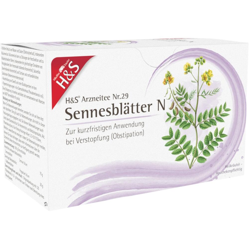 Teepackung gegen Verstopfung mit gelben Bl&uuml;ten auf der Vorderseite.