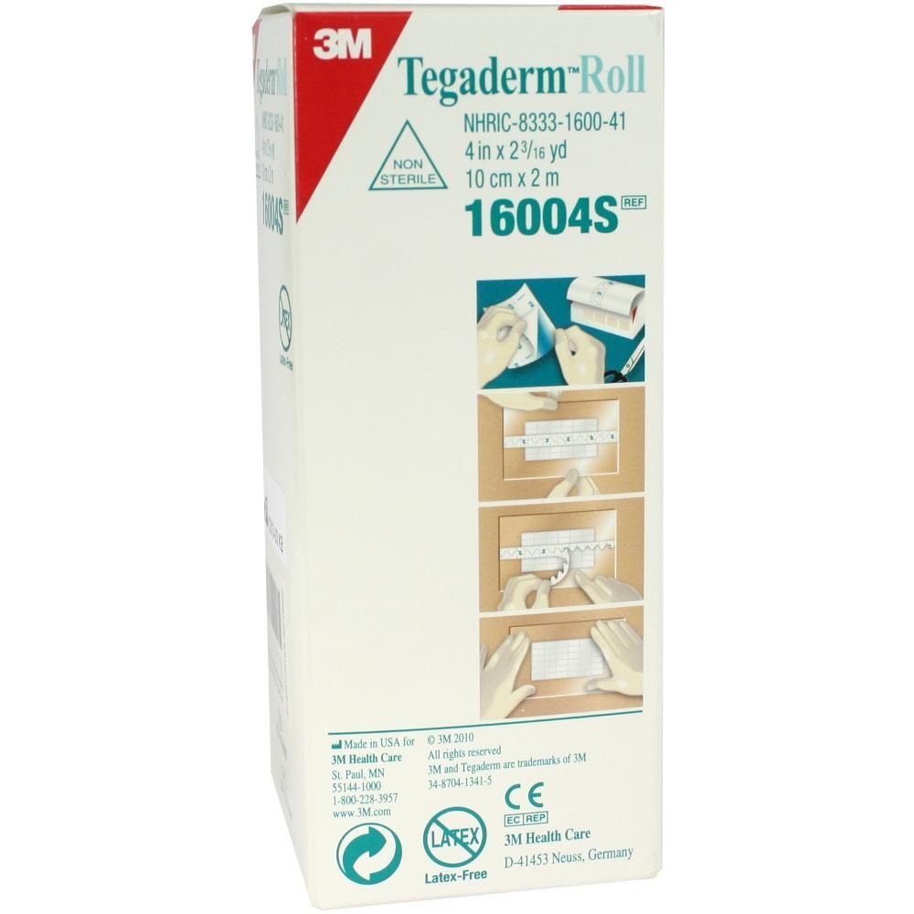 Eine weiße Box mit der Aufschrift "Tegaderm Roll" und Anwendungsbildern.