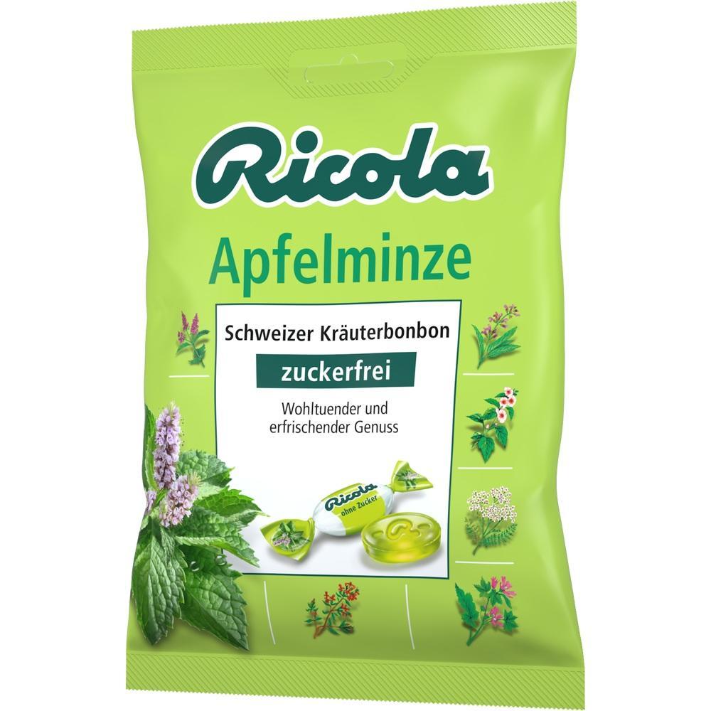 Gr&uuml;ne T&uuml;te Ricola Apfelminze Bonbons, zuckerfrei und wohltuend.