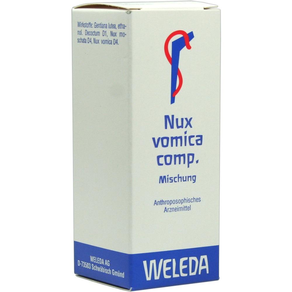 Verpackung eines Weleda-Arzneimittels namens "Nux vomica comp. Mischung".