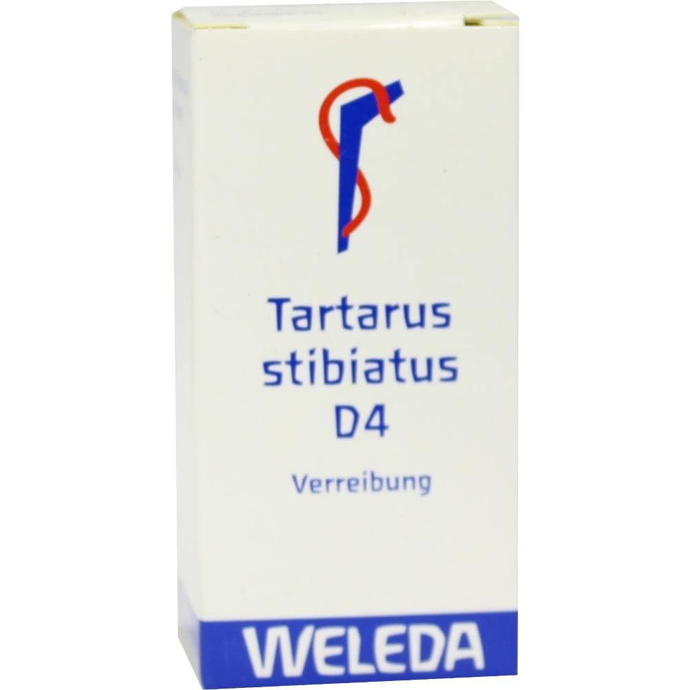 Weiße Verpackung mit der Aufschrift "Tartarus stibiatus D4" von Weleda.