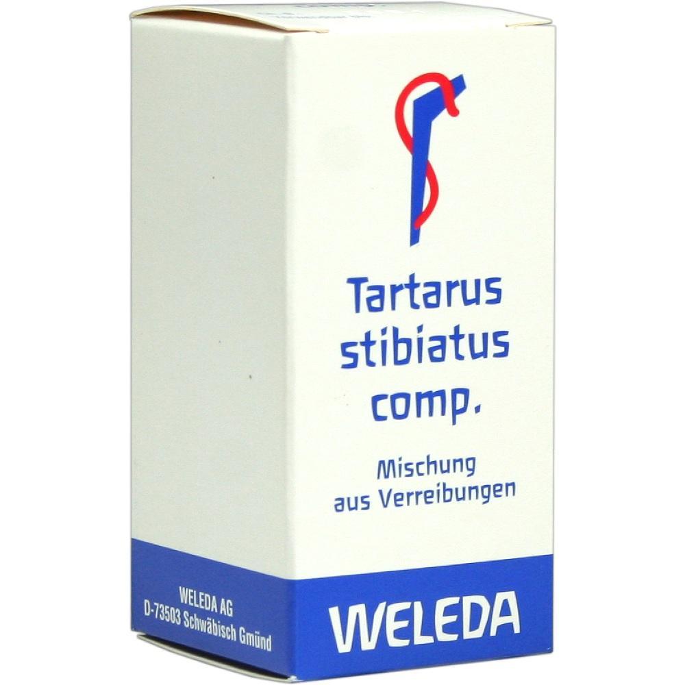 Eine weiße Verpackung mit blauer und roter Schrift von Weleda.