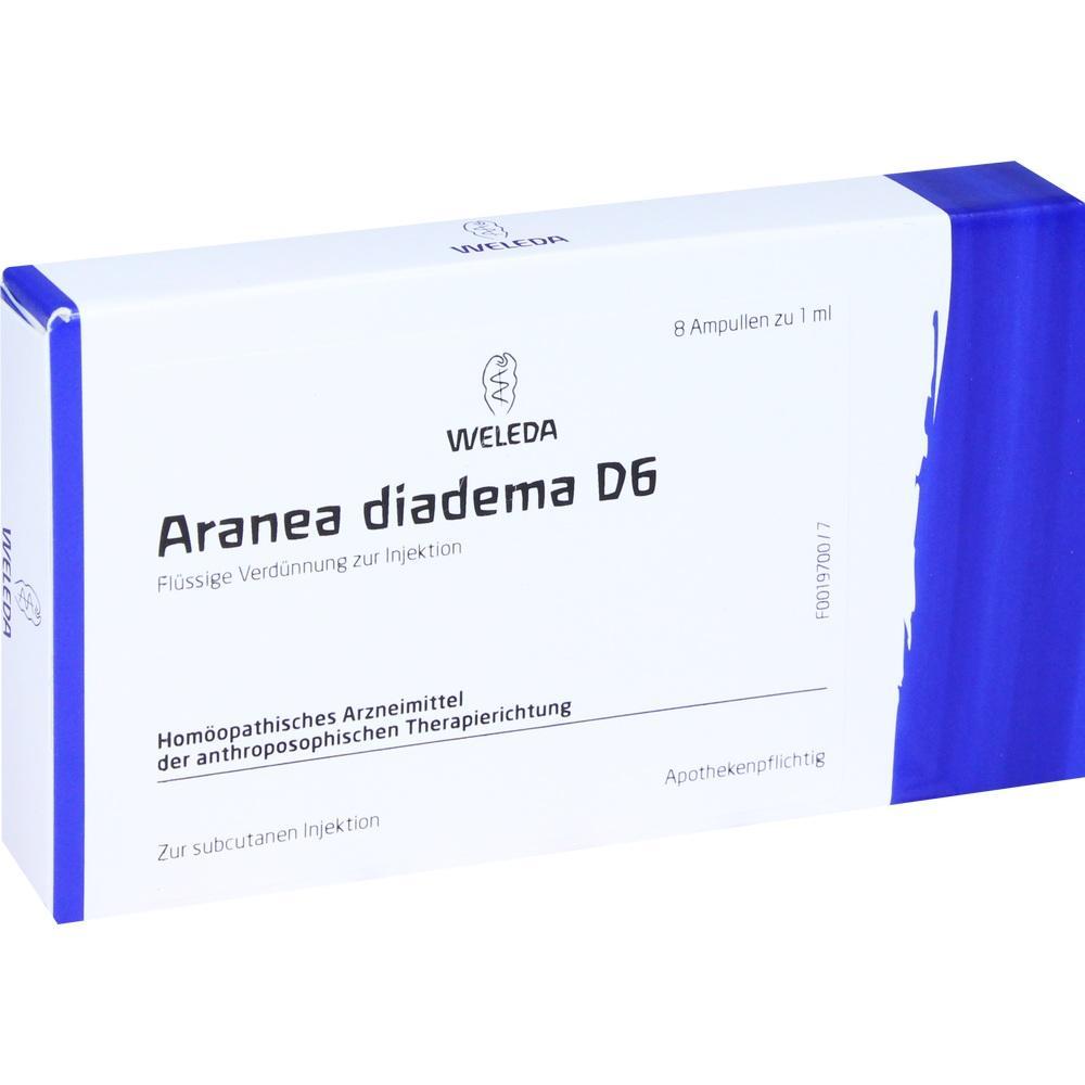 Eine Packung mit homöopathischem Arzneimittel zur Injektion namens Aranea diadema D6.