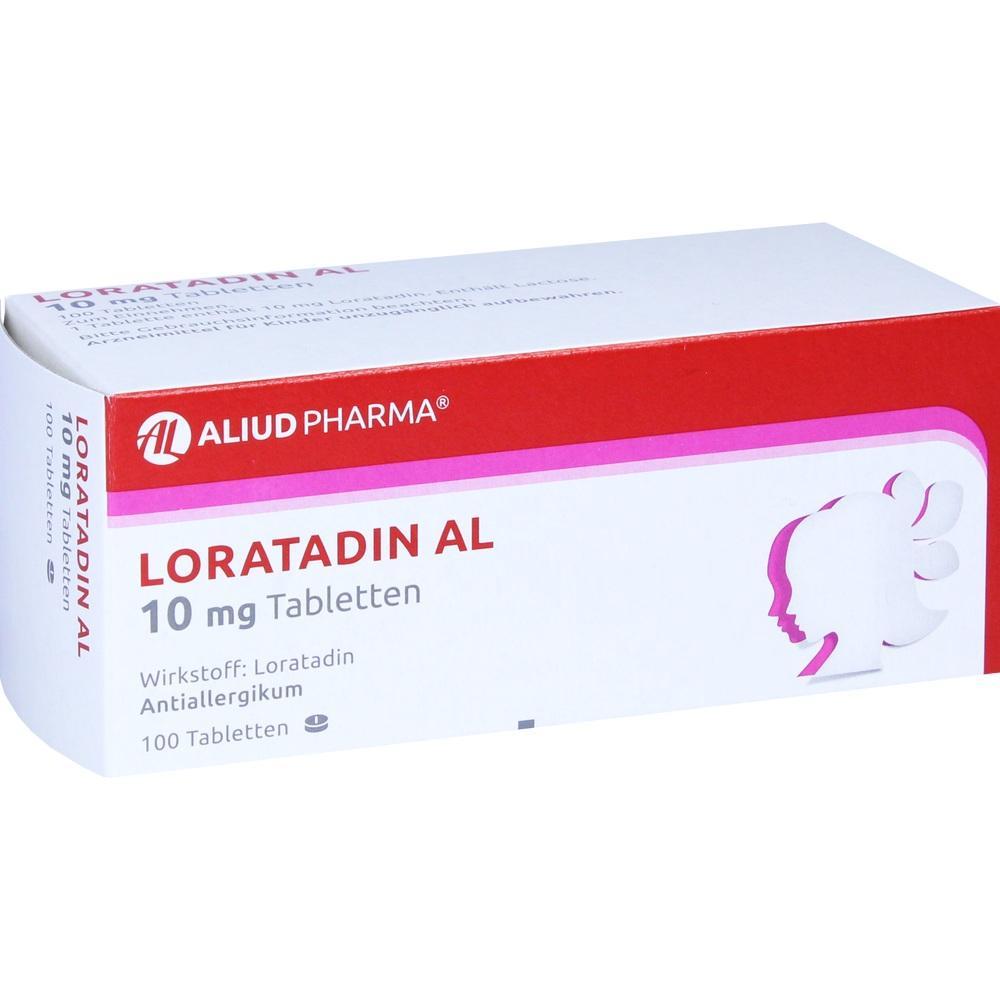 Eine Packung Loratadin AL Tabletten von Aliud Pharma zur Allergiebehandlung.