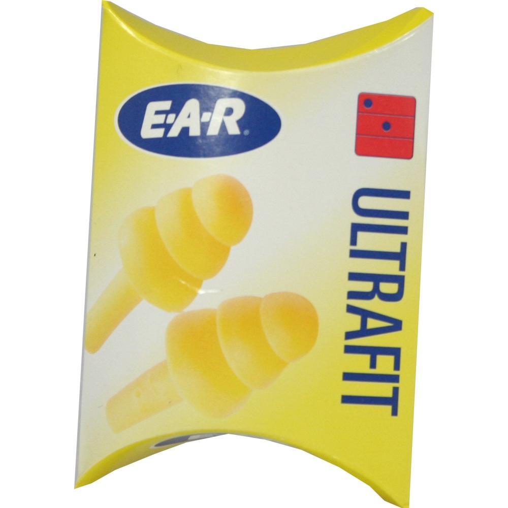 Gelbe Ohrstöpsel der Marke E.A.R in einer gelben Verpackung mit der Aufschrift "ULTRAFIT".