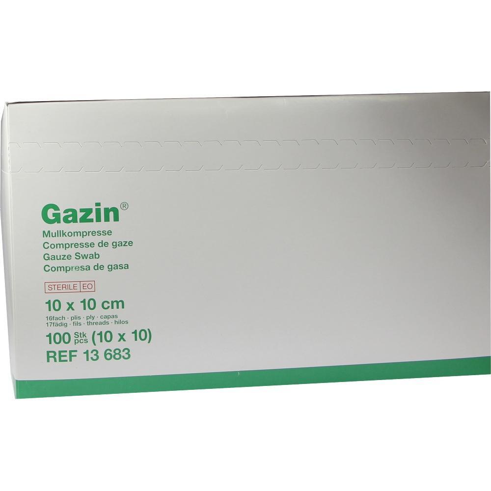 Eine Packung sterile Mullkompressen von Gazin, 10 x 10 cm, 100 Stück.
