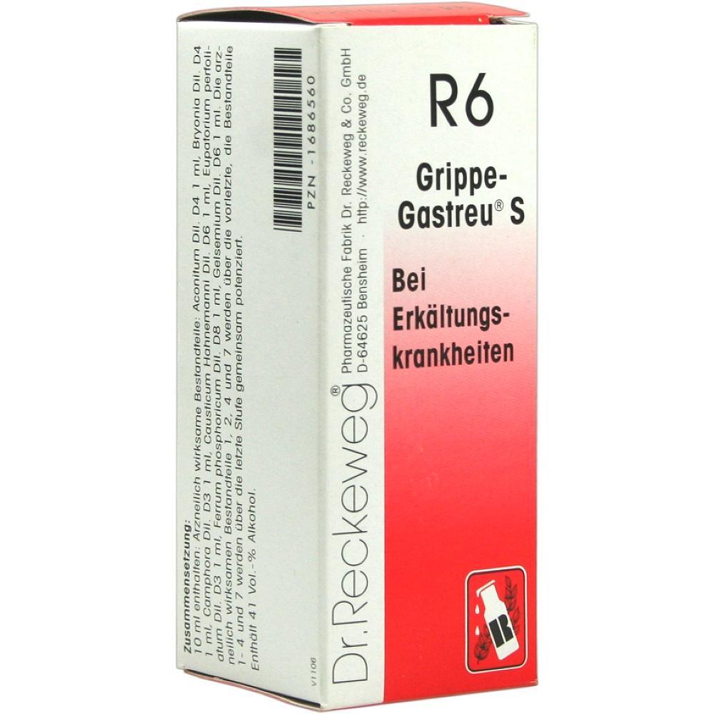 Eine Arzneimittelverpackung mit der Aufschrift "R6 Grippe-Gastreu S".