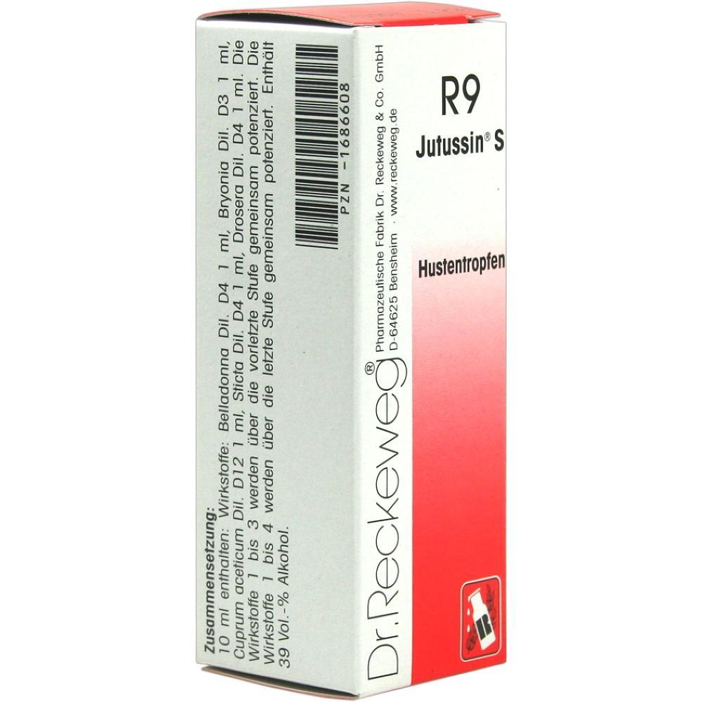 Eine Packung Hustentropfen von Dr. Reckeweg mit rotem und wei&szlig;em Design.