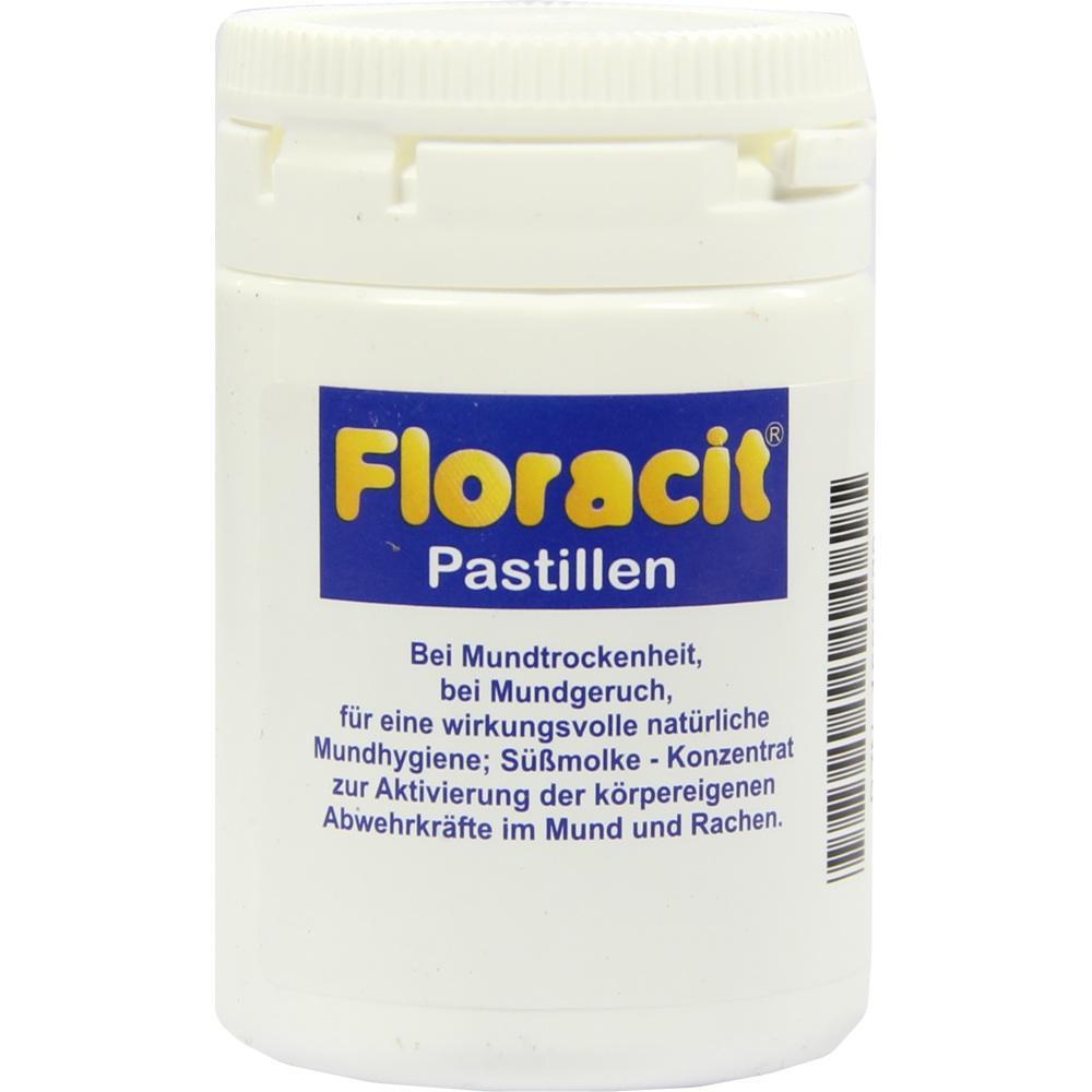 Weiße Dose mit der Aufschrift "Floracit Pastillen" zur Mundhygiene.