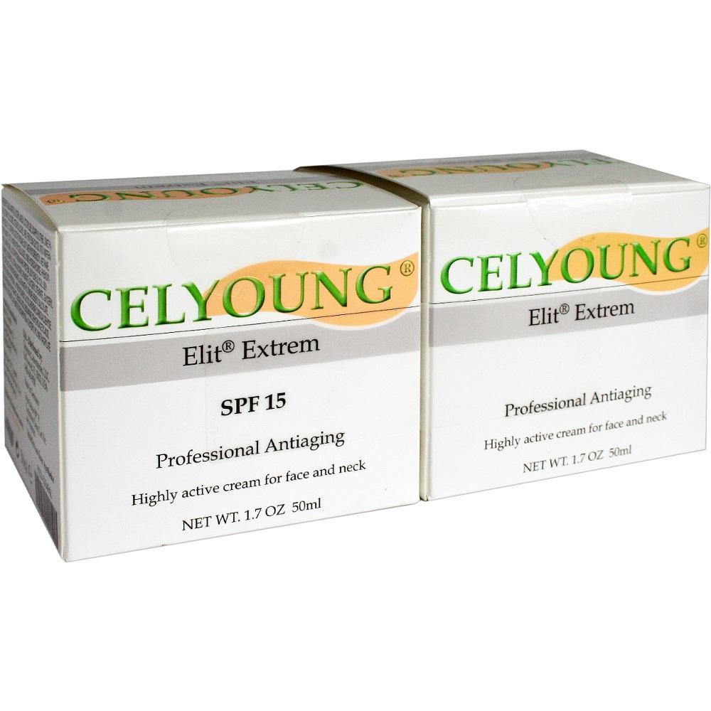 Zwei Schachteln mit Anti-Aging-Creme Celyoung Elit Extrem SPF 15.
