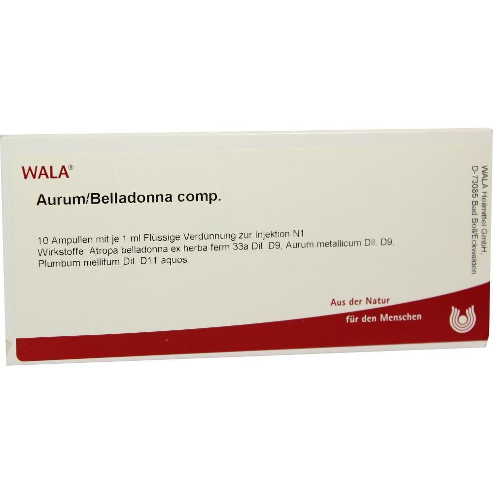 Die Packung zeigt ein hom&ouml;opathisches Mittel von WALA mit dem Namen Aurum/Belladonna comp.