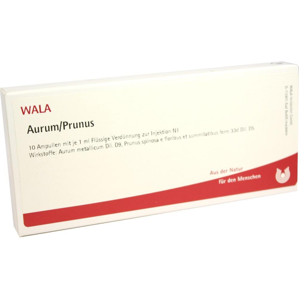 Eine Schachtel mit 10 Ampullen zur Injektion von WALA Aurum/Prunus.