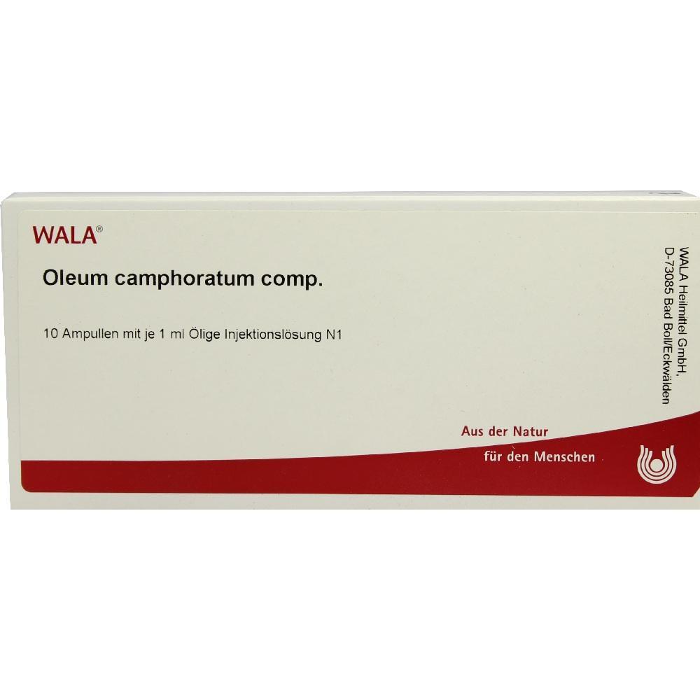 Verpackung von WALA Oleum camphoratum comp. mit 10 Ampullen &agrave; 1 ml.