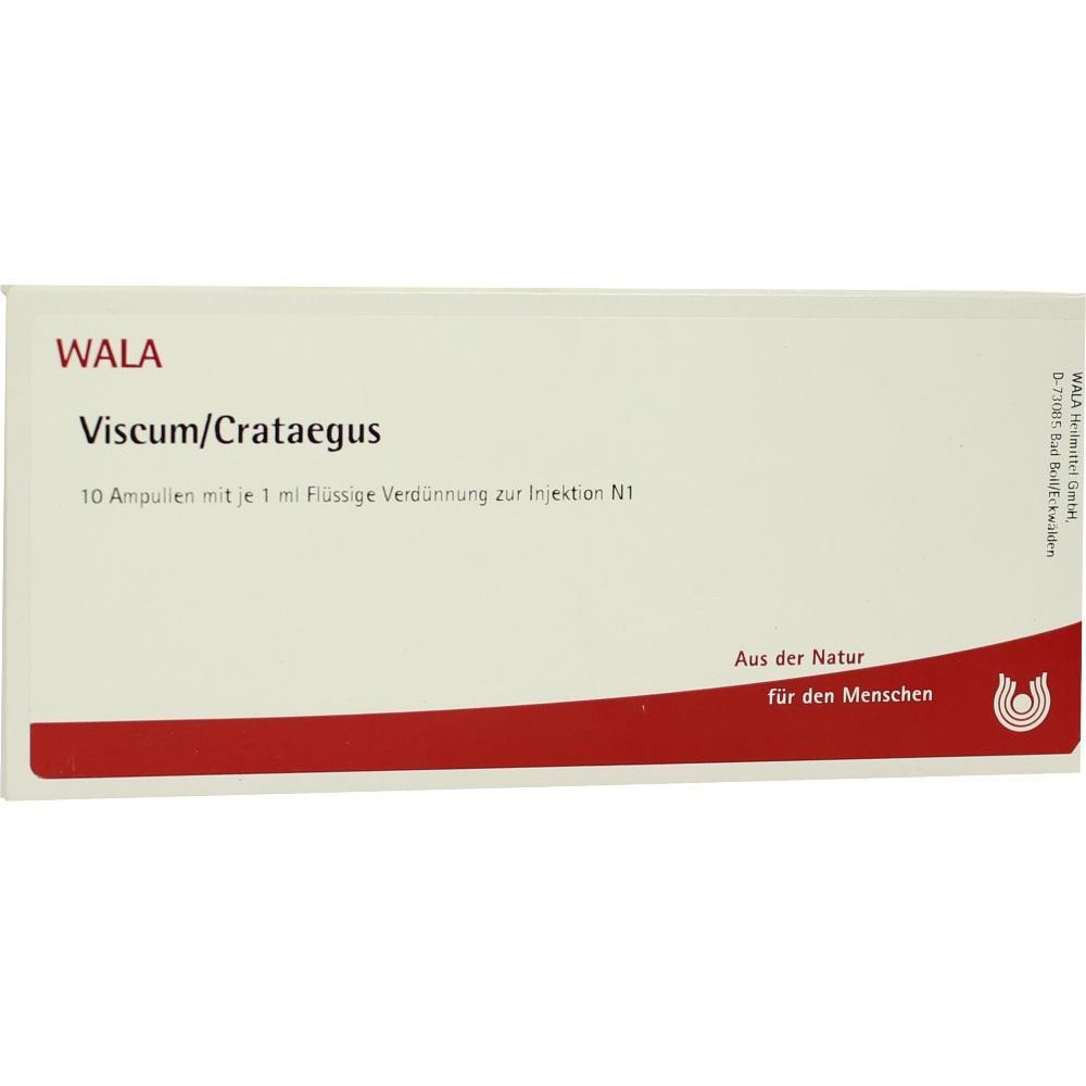 Weiße Packung mit roten Akzenten, die Viscum/Crataegus-Ampullen enthält.