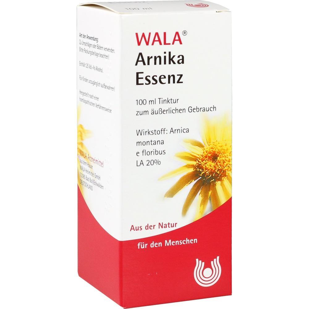 Eine Schachtel mit der Aufschrift "WALA Arnika Essenz" und einem Bild einer gelben Blume.