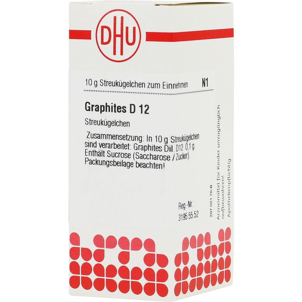Verpackung von homöopathischen Streukügelchen namens Graphites D12 von DHU.