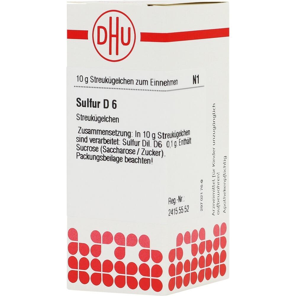 Verpackung von homöopathischen Streukügelchen Sulfur D6.