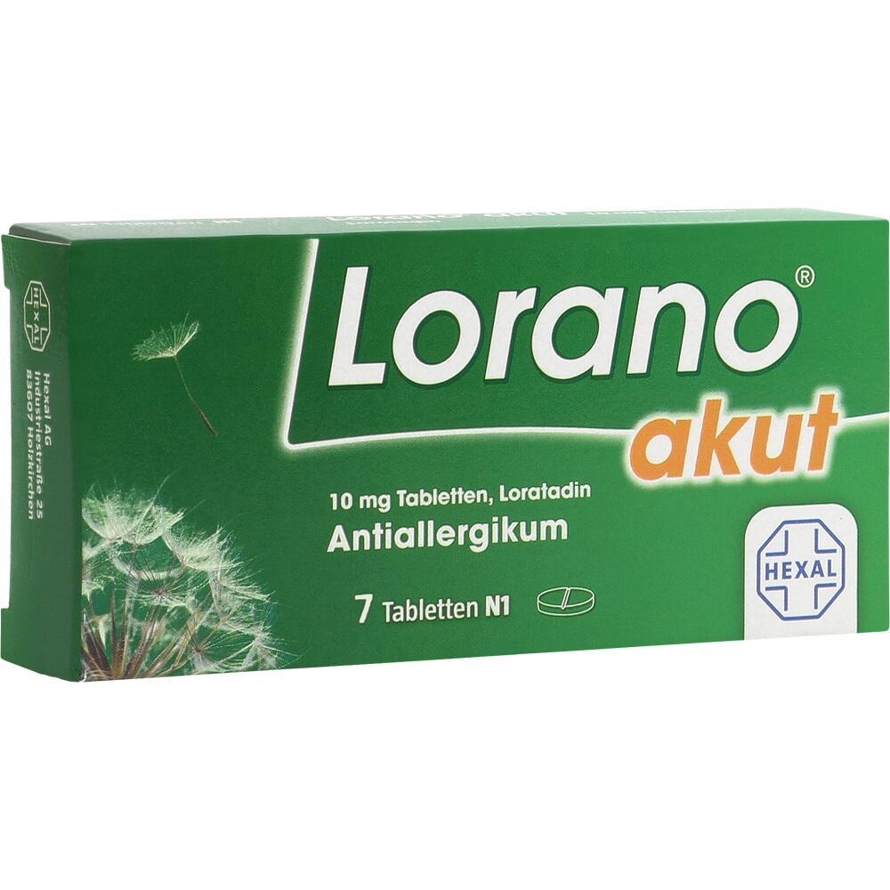 Grüne Packung mit Lorano akut, einem Antiallergiemittel.