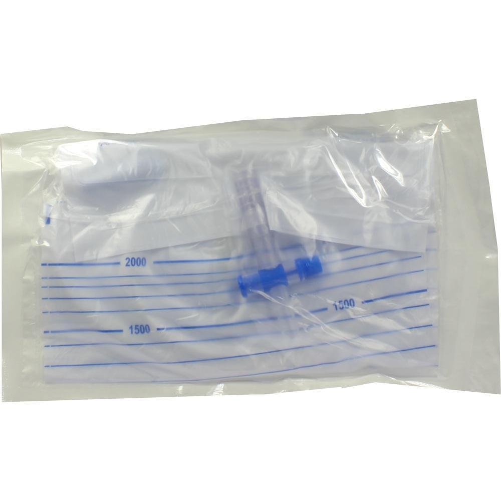 Ein klarer Plastikbeutel mit blauen Linien liegt in einer durchsichtigen Verpackung.