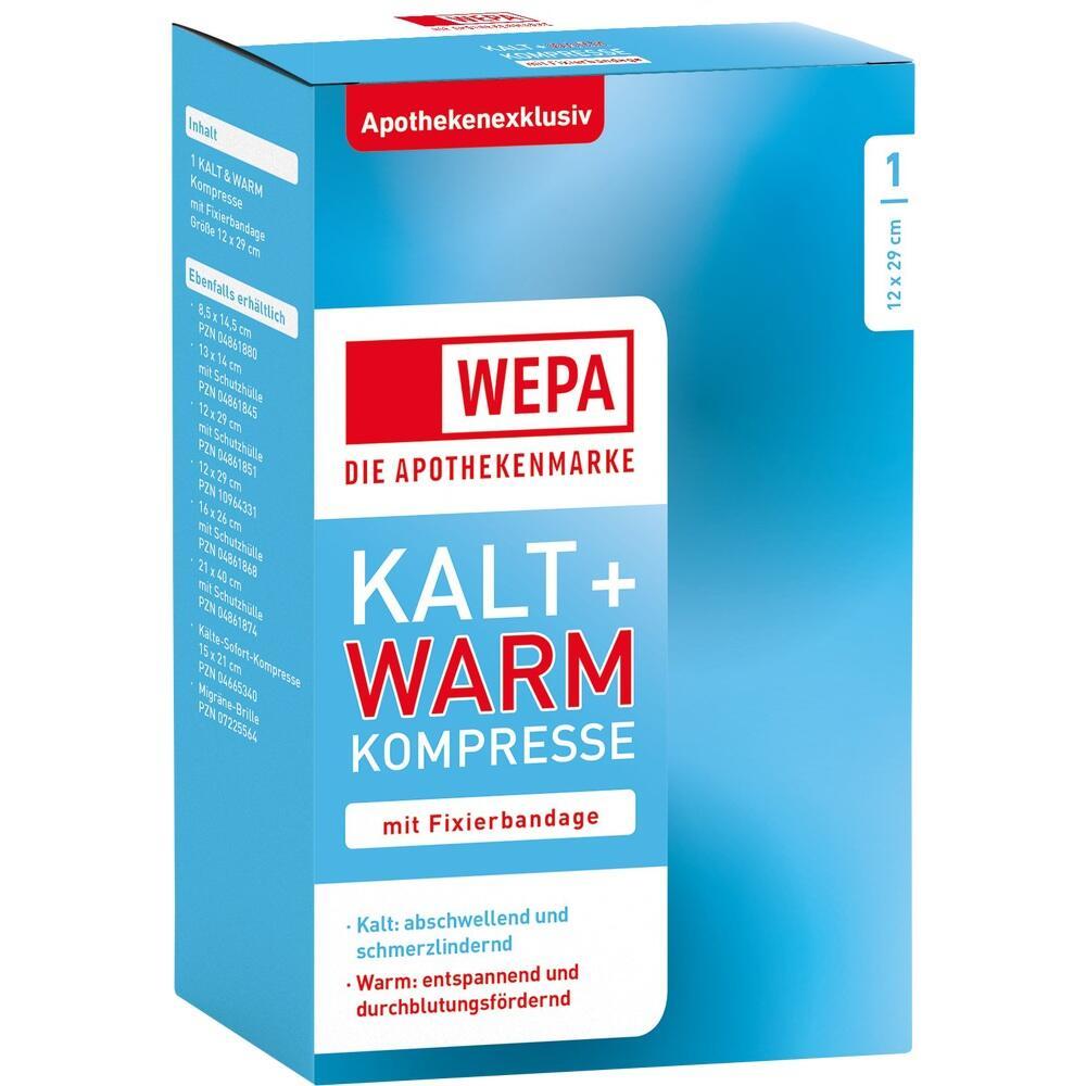 Eine blaue Verpackung einer Kalt- und Warmkompresse von Wepa.