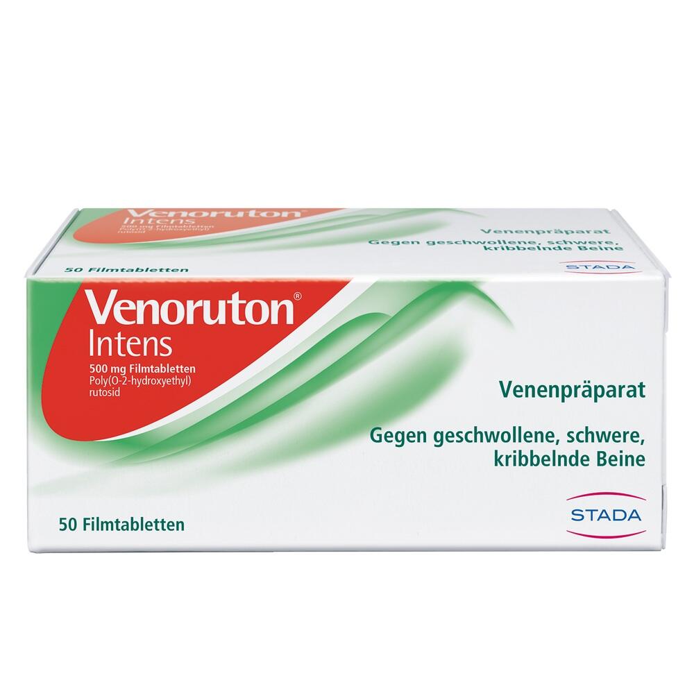 Eine Packung Venoruton Intens Tabletten f&uuml;r die Behandlung von Venenproblemen.