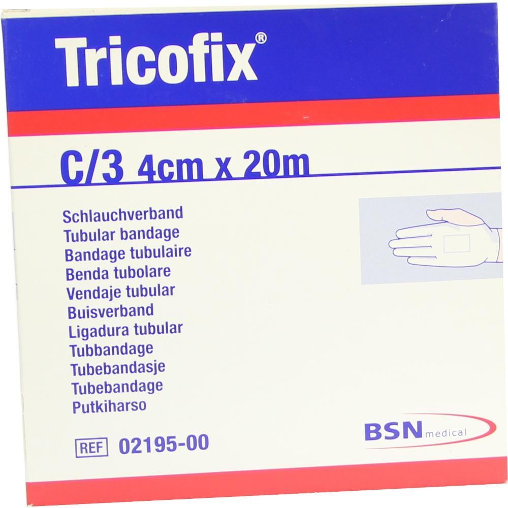 Verpackung von Tricofix Schlauchverband, 4 cm x 20 m, für medizinische Zwecke.
