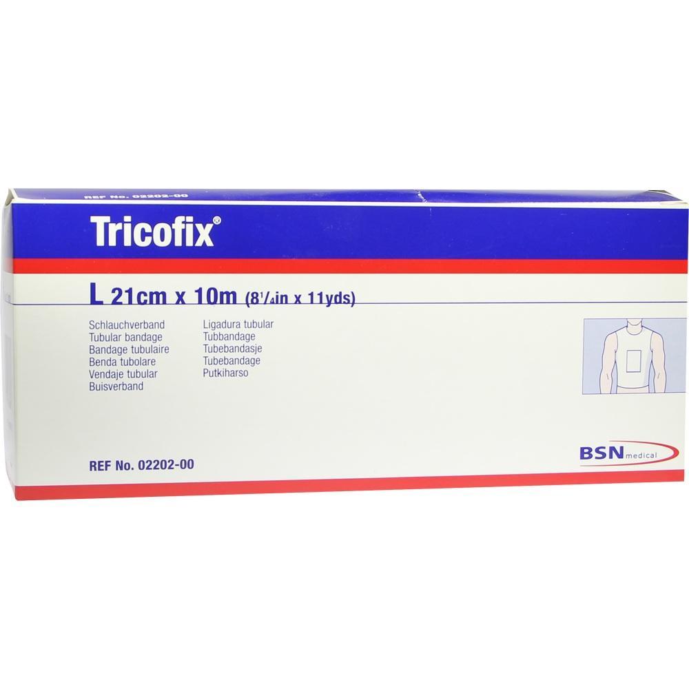 Eine Packung Tricofix-Schlauchverband in der Größe L liegt auf einem Tisch.