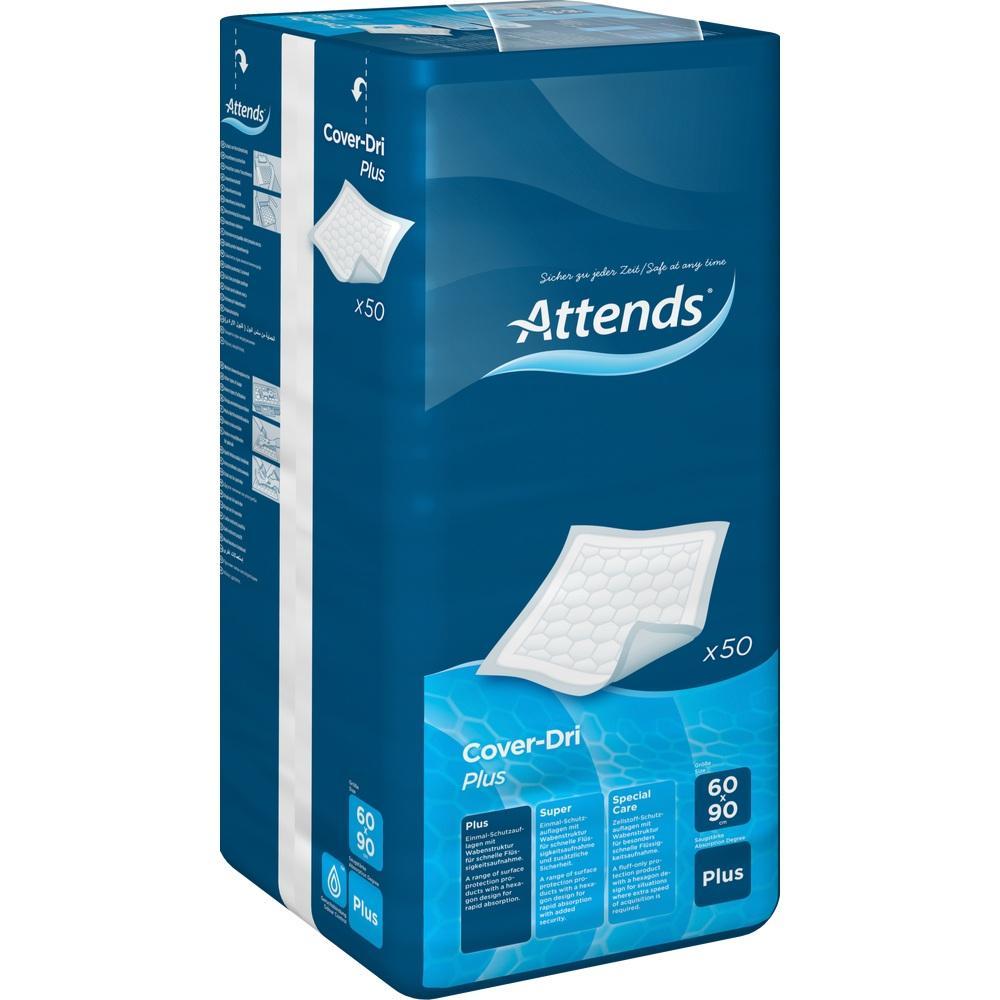 Eine Packung mit Inkontinenzunterlagen der Marke Attends.