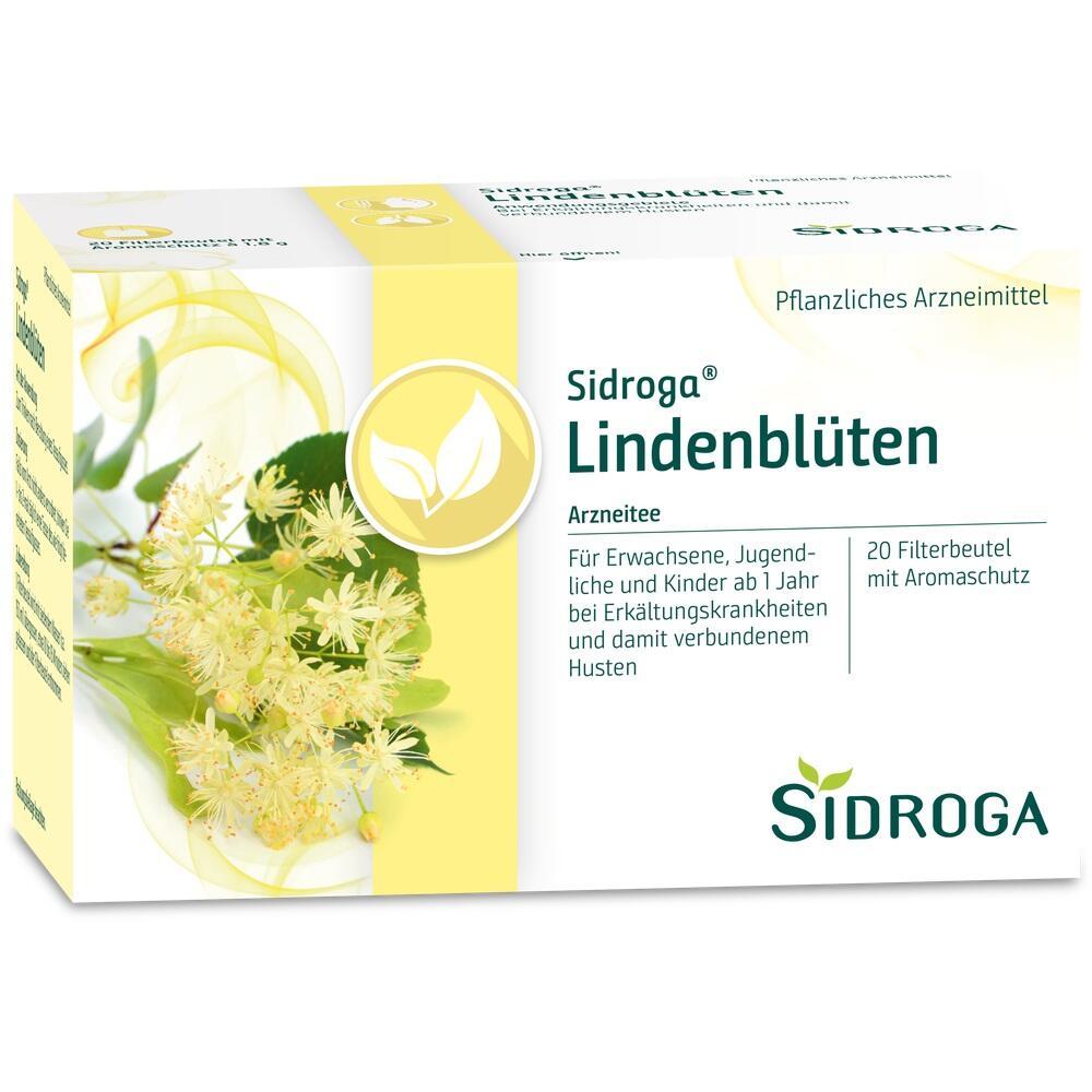 Packung mit Lindenblüten-Arzneitee für Erkältungen und Husten, 20 Teebeutel.
