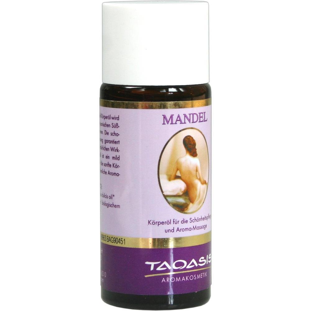 Flasche mit Mandel-Körperöl für Massage und Schönheitspflege.