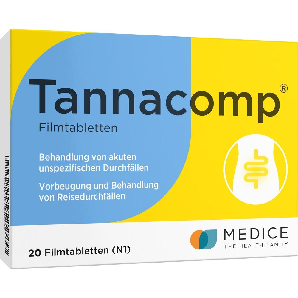Grüne Verpackung der Tabletten Tannacomp zur Behandlung von Durchfall.
