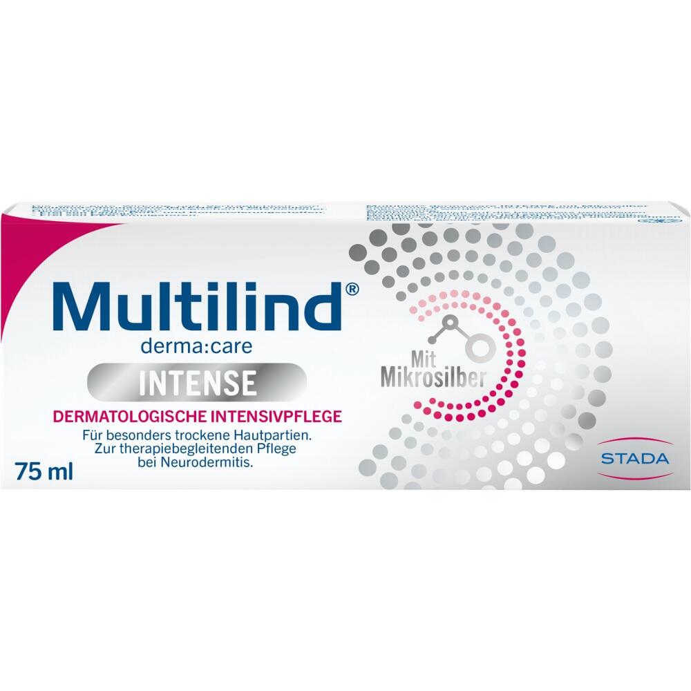 Verpackung von Multilind Intense mit Mikrosilber für trockene Haut.