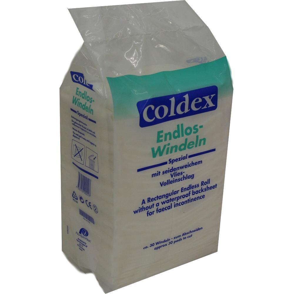 Eine Packung coldex Endlos-Windeln in weißer Verpackung mit blauem und grünem Text.
