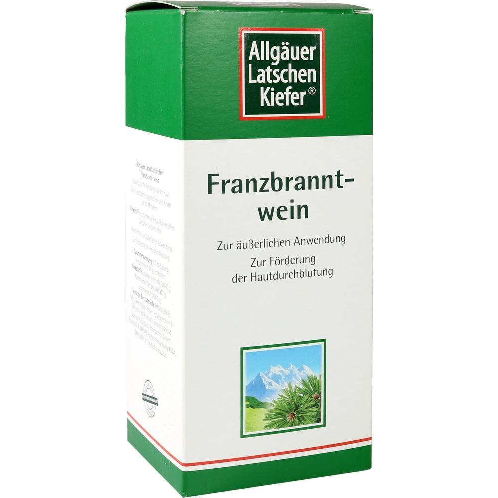 Gr&uuml;ne und wei&szlig;e Verpackung von Franzbranntwein zur F&ouml;rderung der Hautdurchblutung.