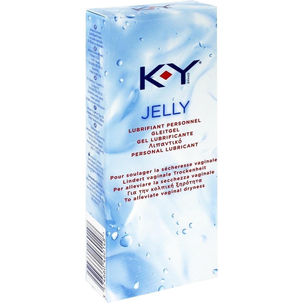 Verpackung eines Gleitgels mit Wassertropfen und mehrsprachigem Text.