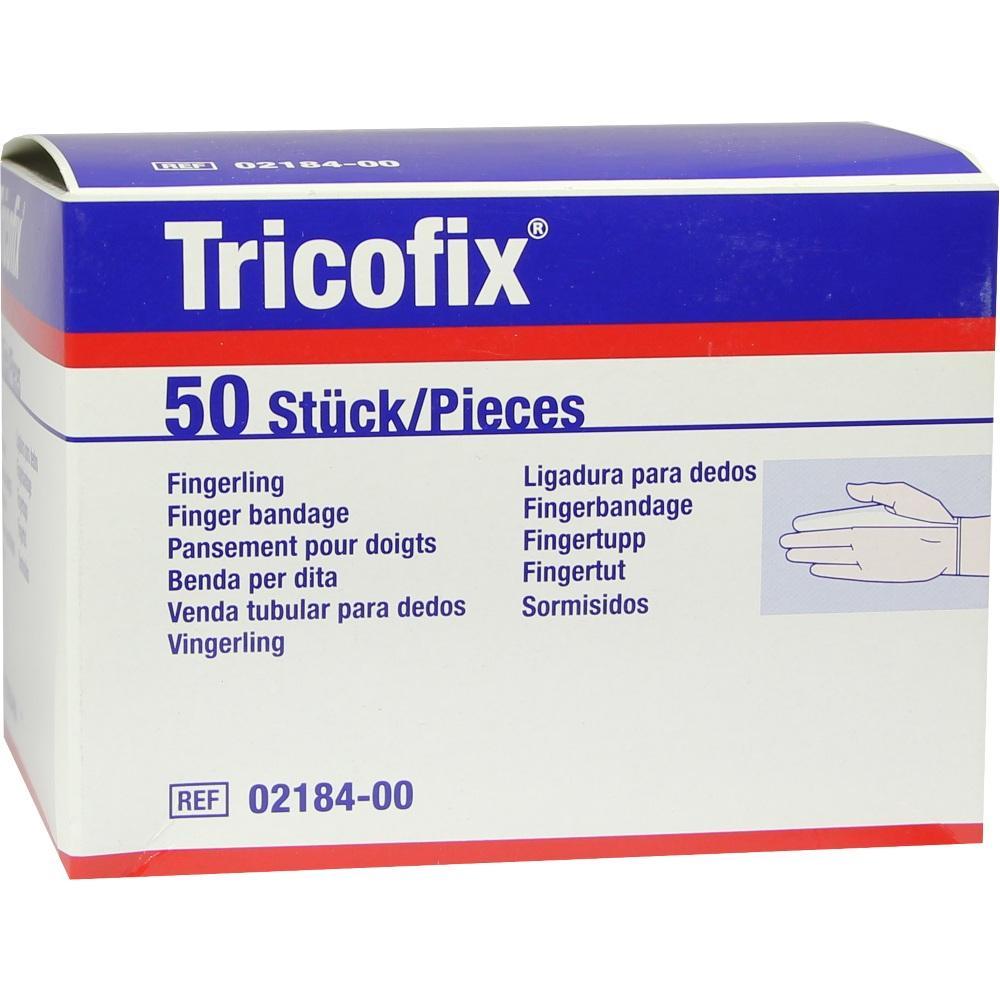 Eine Packung mit 50 Fingerverbänden namens Tricofix.