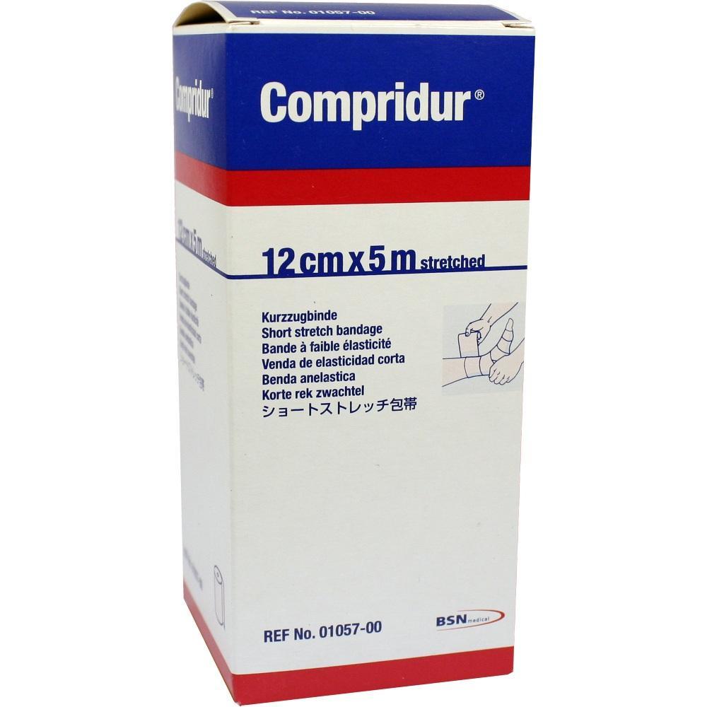 Verpackung einer elastischen Binde mit der Aufschrift "Compridur 12cm x 5m".