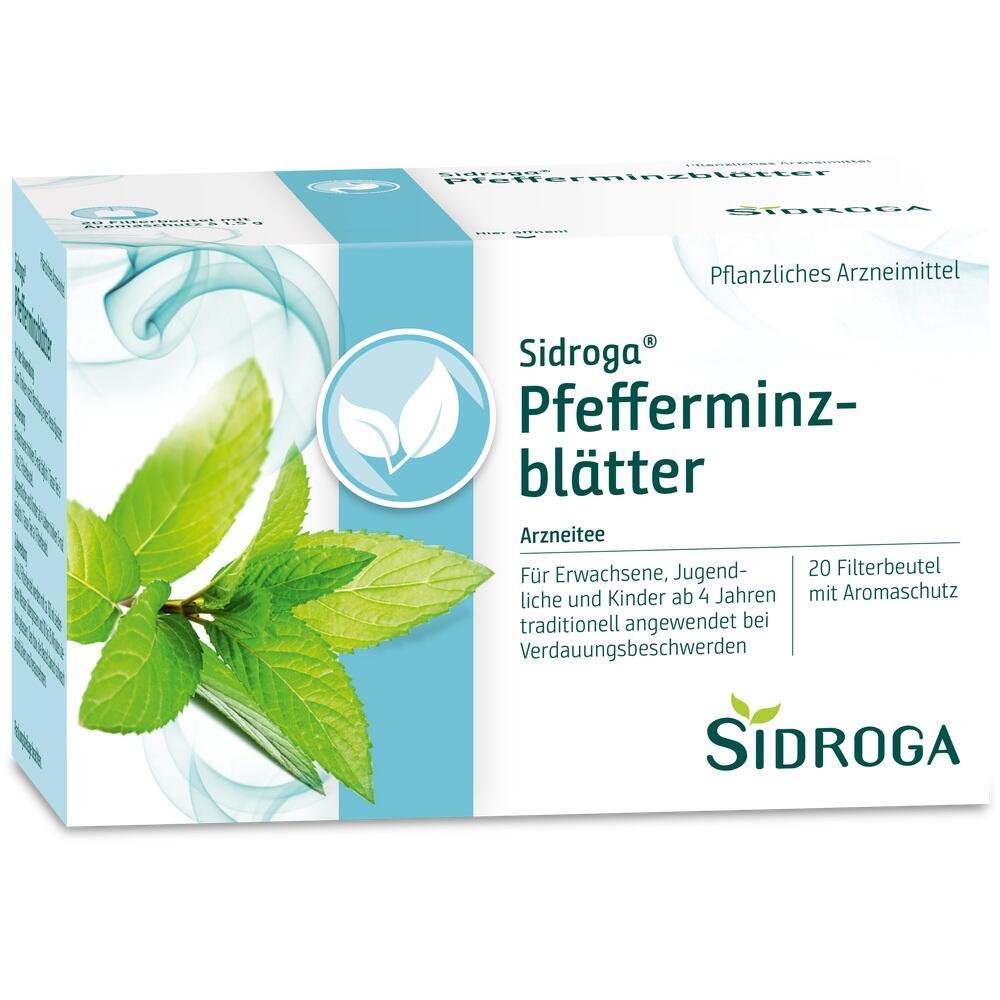 Packung Pfefferminzbl&auml;tter-Tee von Sidroga f&uuml;r die Linderung von Verdauungsbeschwerden.