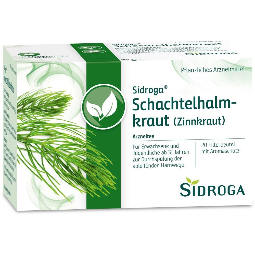 Grüne Verpackung von Schachtelhalmtee, pflanzliches Arzneimittel von Sidroga.