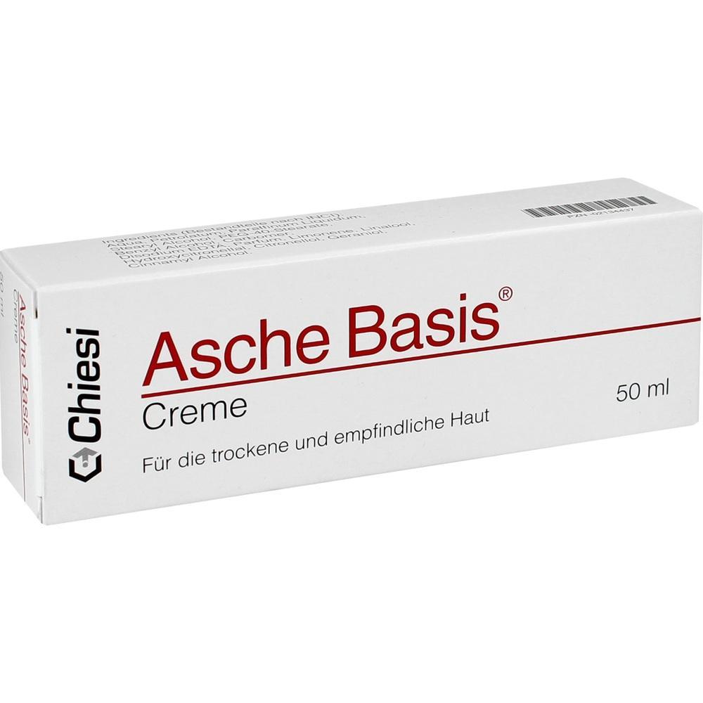 Eine wei&szlig;e Schachtel mit der Aufschrift "Asche Basis Creme" f&uuml;r trockene Haut.