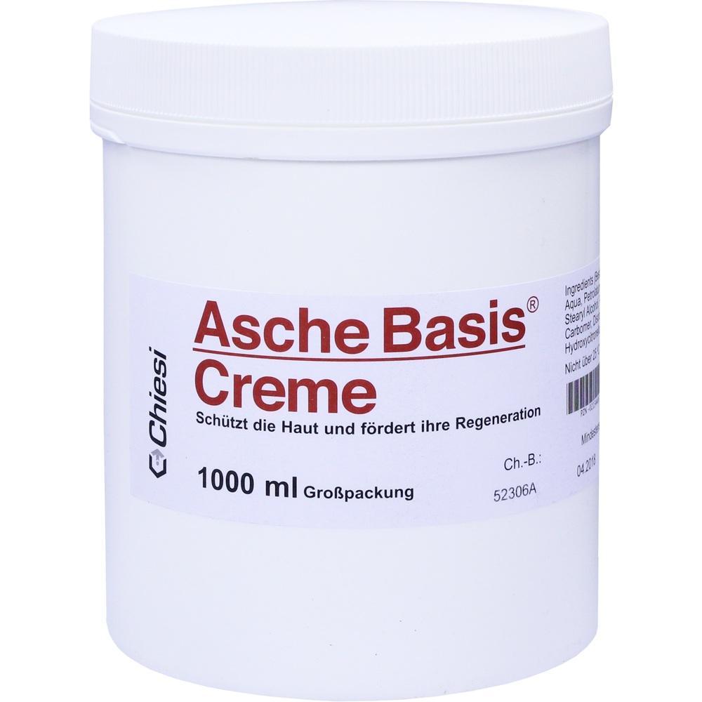 Wei&szlig;e Cremedose mit der Aufschrift "Asche Basis Creme" in roter Schrift.