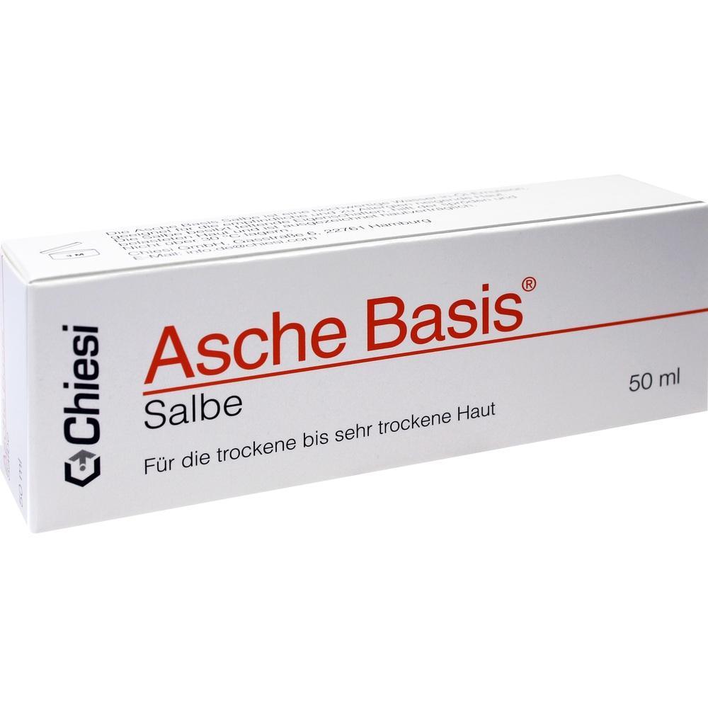 Wei&szlig;e Verpackung mit der Aufschrift "Asche Basis Salbe" gegen trockene Haut.