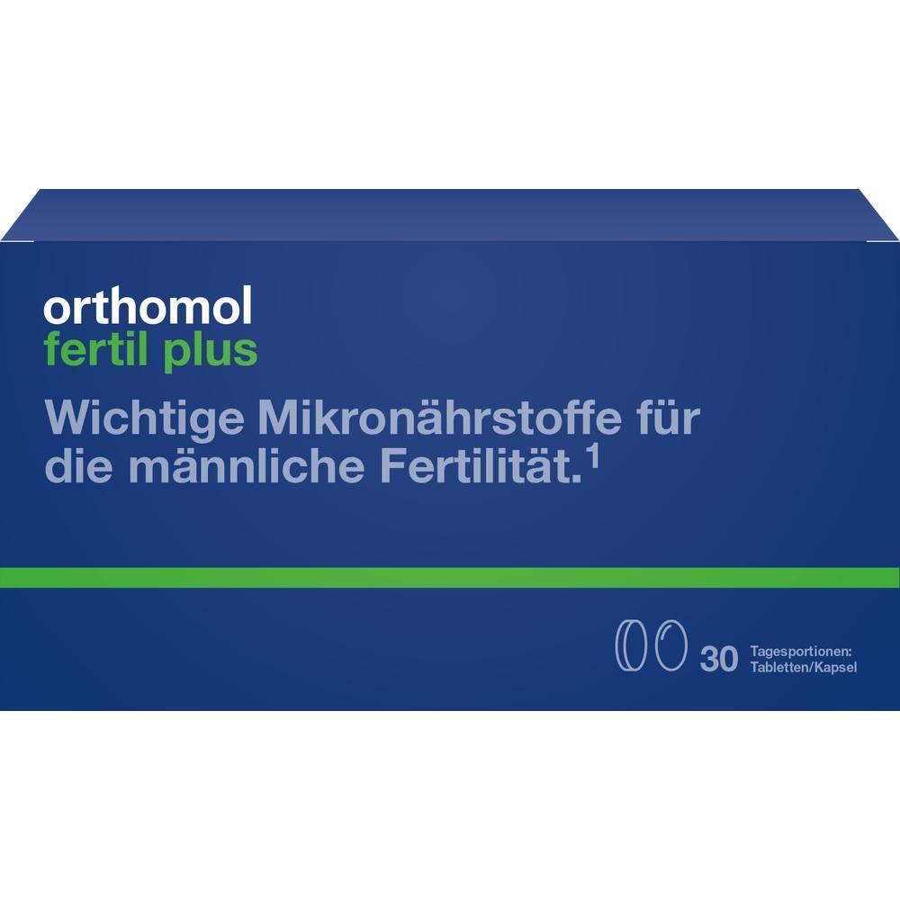 Blaue Verpackung, die Mikronährstoffe für männliche Fruchtbarkeit enthält.