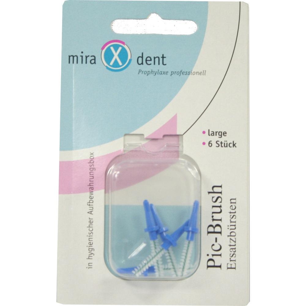 Verpackung mit sechs blauen Interdentalbürsten in einer Plastikbox.