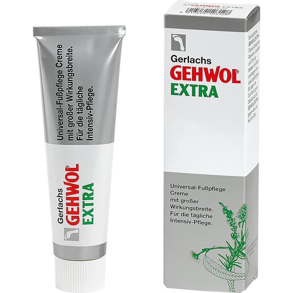 Eine Tube und eine Schachtel Fußcreme mit der Aufschrift "Gehwol Extra".