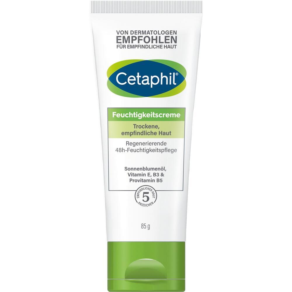 Eine Tube Cetaphil Feuchtigkeitscreme für empfindliche, trockene Haut.