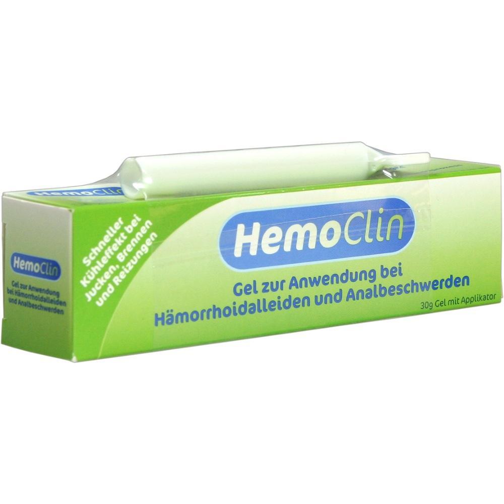 Grüne Packung von HemoClin-Gel gegen Hämorrhoiden und Analbeschwerden.
