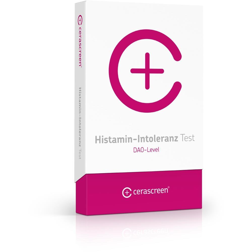 Wei&szlig;e Schachtel mit rotem Pluszeichen, Aufschrift: Histamin-Intoleranz Test.